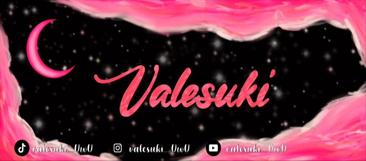 Banner oficial de Valesuki: luna rosa, cielo estrellado y nubes de algodón de azúcar